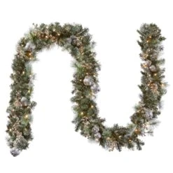 9 Ft. Pre-Lit Glittery Pine Pomegranate Garland With Clear Lights