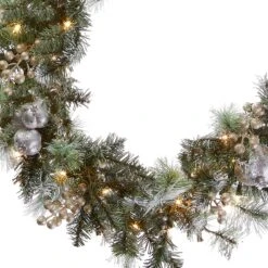 9 Ft. Pre-Lit Glittery Pine Pomegranate Garland With Clear Lights -Christmas Trees Sales GTP1 302 9B 1 Silo C1