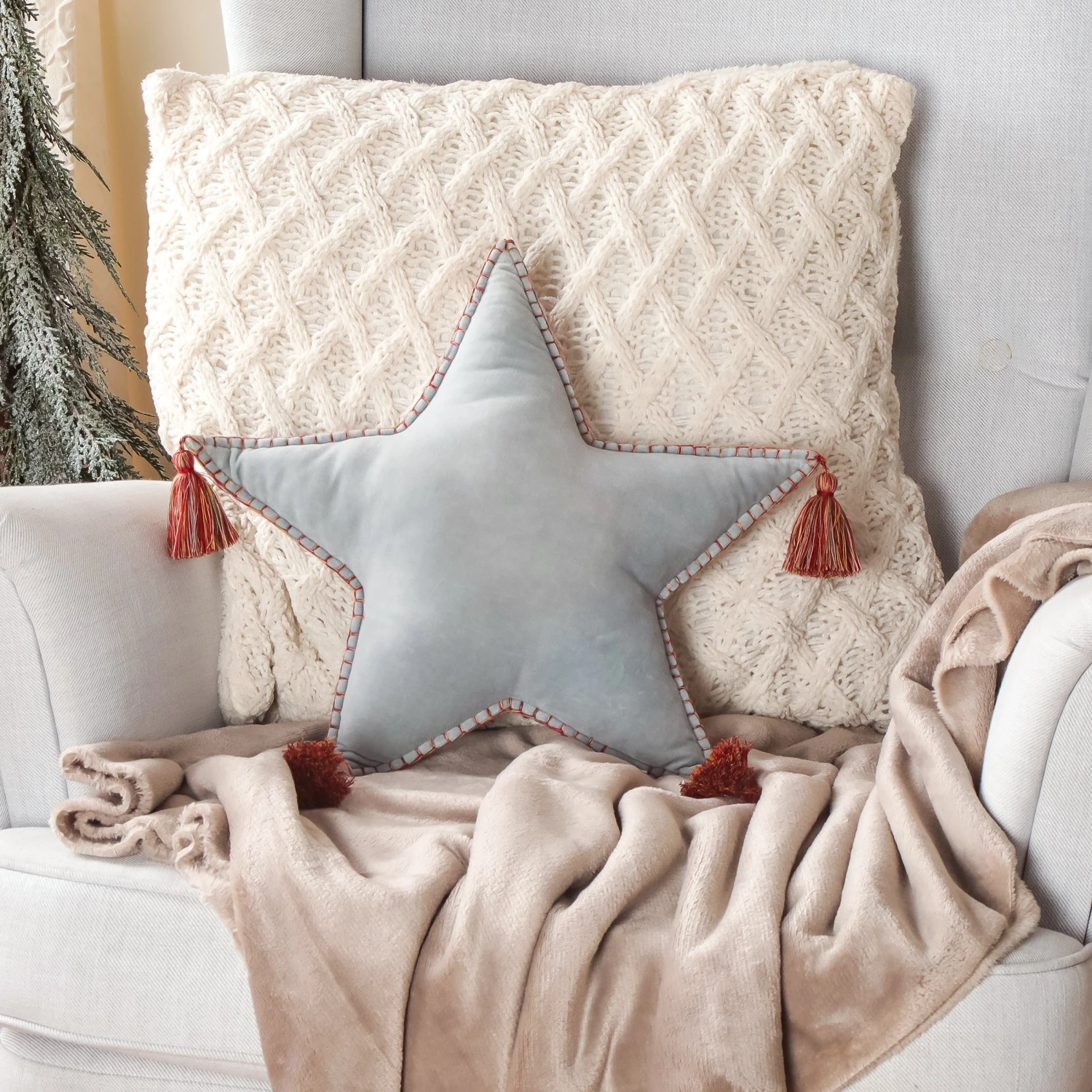 16 In. HGTV Home Collection Star Shape Pillow, Light Blue 2 16 In. HGTV Home Collection Star Shape Pillow, Light Blue - Image 2