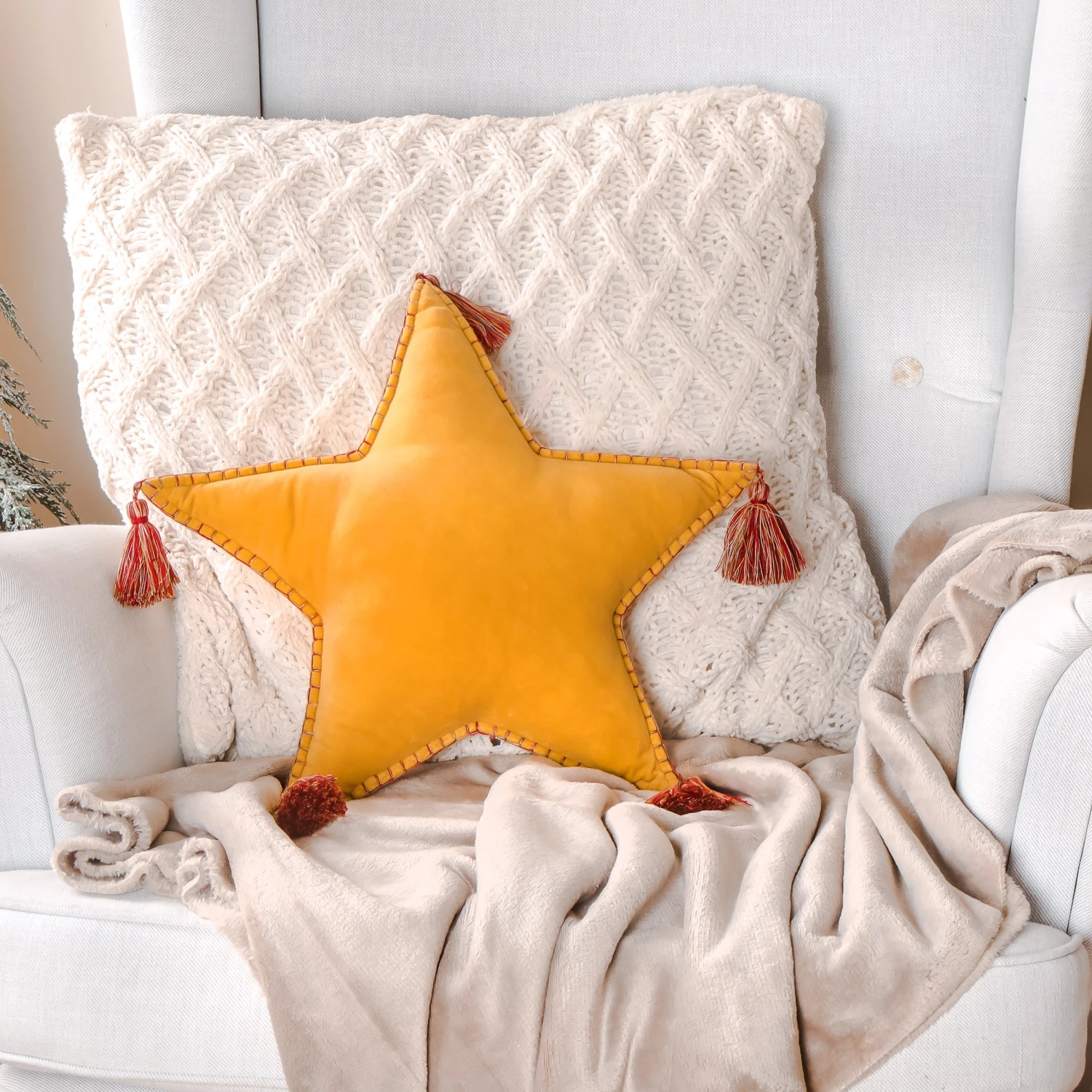 16 In. HGTV Home Collection Star Shape Pillow, Yellow 2 16 In. HGTV Home Collection Star Shape Pillow, Yellow - Image 2