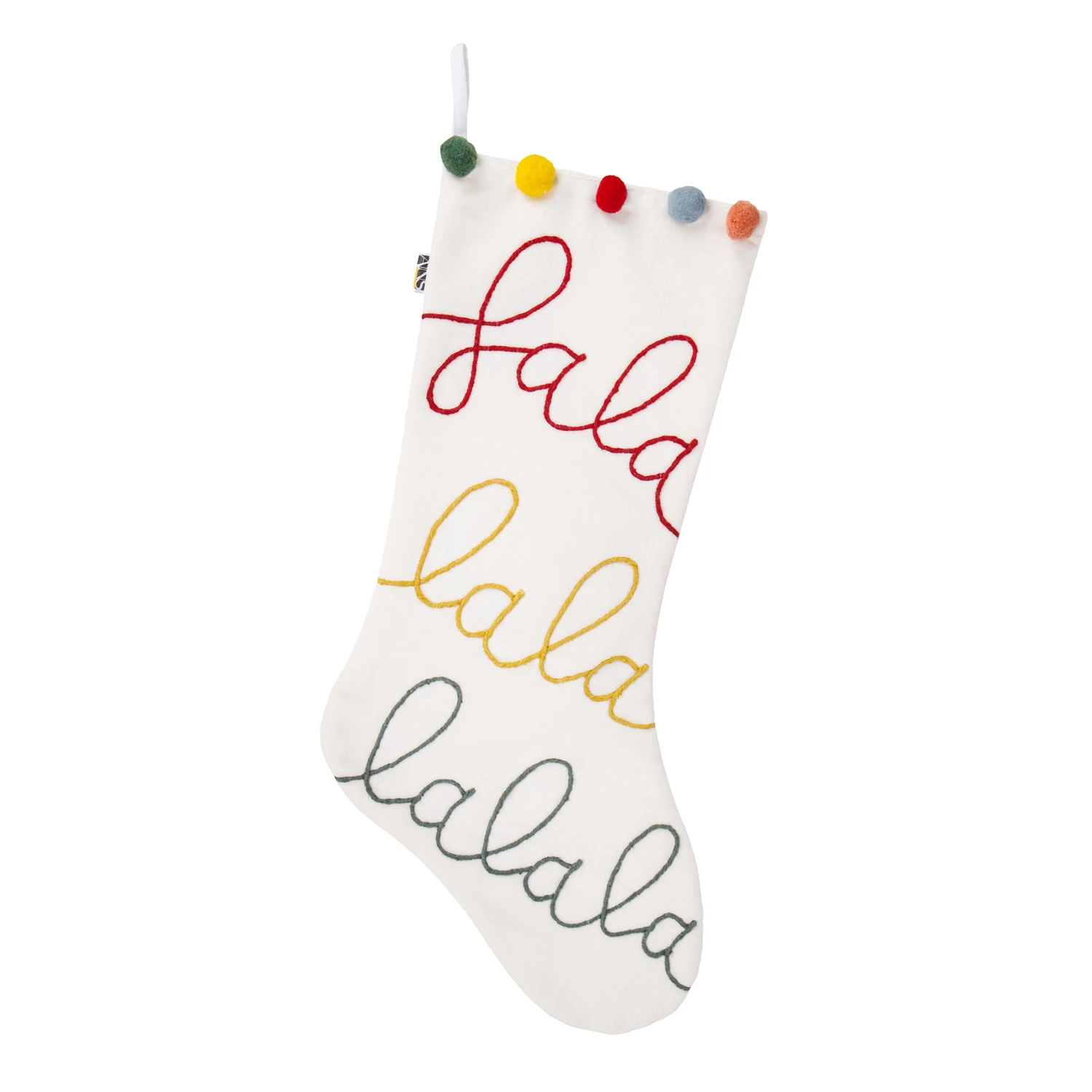 20 In. HGTV Home Collection White Fa La La Stocking 1 20 In. HGTV Home Collection White Fa La La Stocking