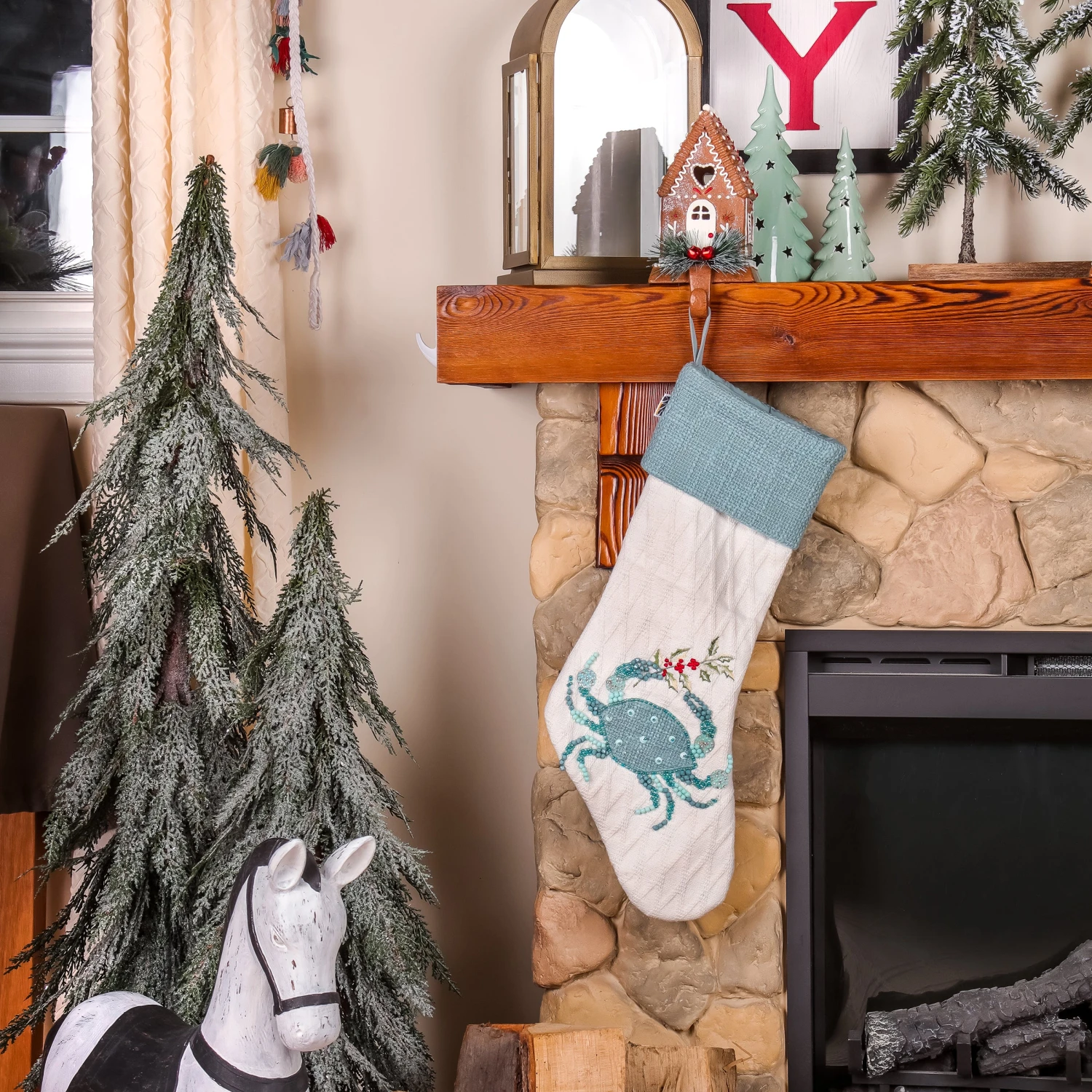 20 In. HGTV Home Collection Embroidered Blue Crab Stocking 2 20 In. HGTV Home Collection Embroidered Blue Crab Stocking - Image 2