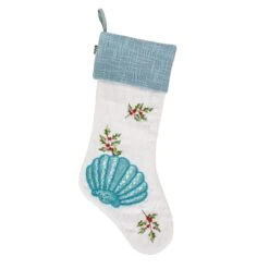 20 In. HGTV Home Collection Embroidered Blue Shell Stocking