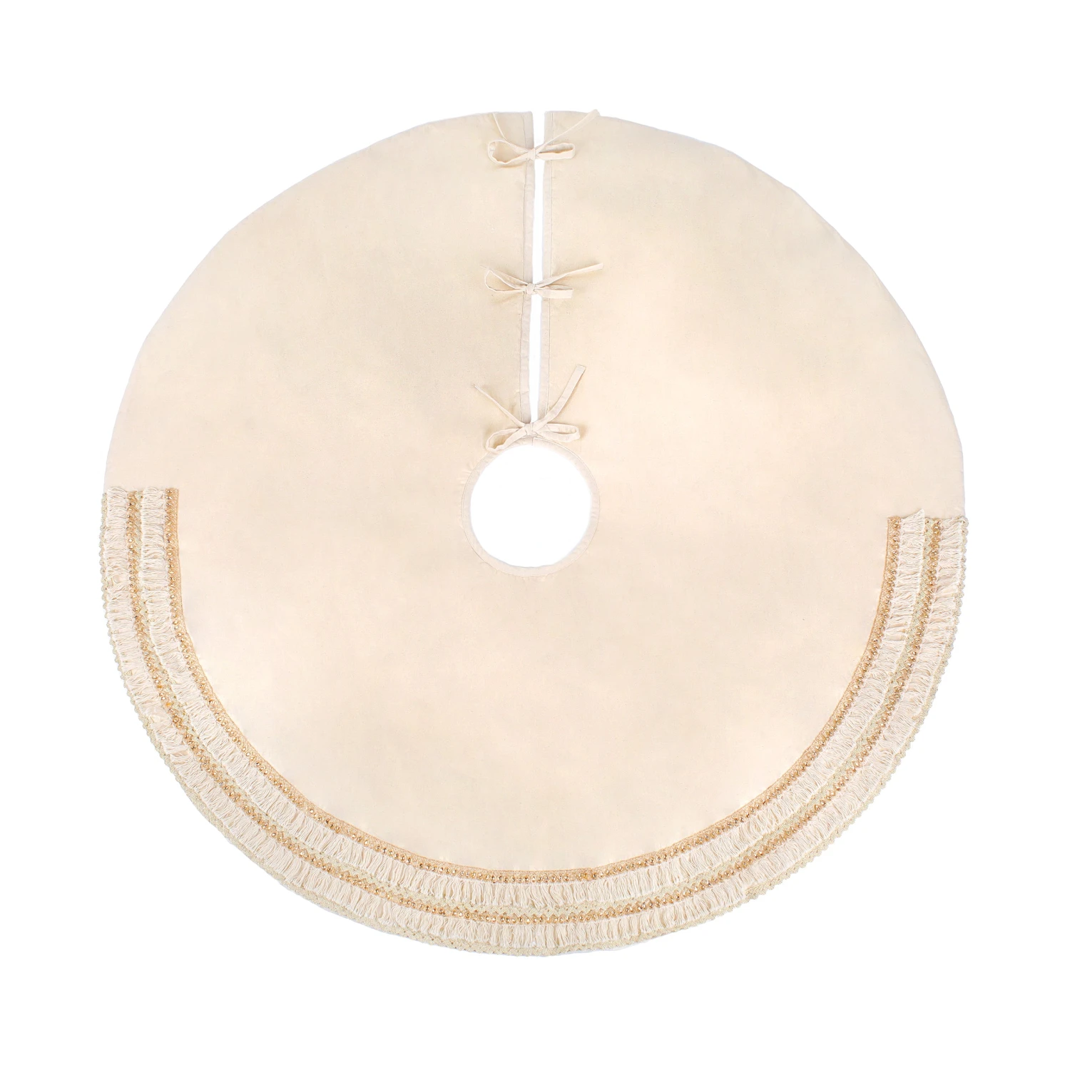 52 In. HGTV Home Collection Fringe Detail Tree Skirt, Off White 1 52 In. HGTV Home Collection Fringe Detail Tree Skirt, Off White