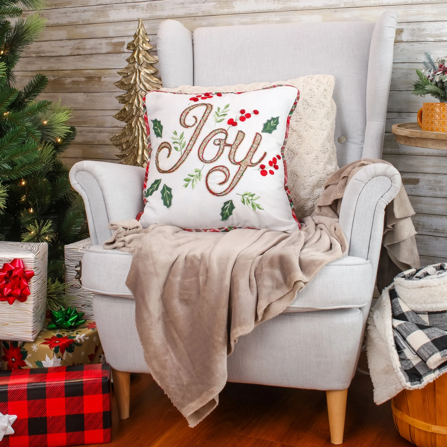 18 In. HGTV Home Collection Embroidered Joy Christmas Pillow 2 18 In. HGTV Home Collection Embroidered Joy Christmas Pillow - Image 2