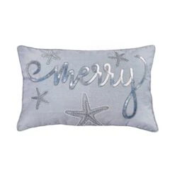 14 In By 22 In. Coastal Merry Embroidered Pillow, Blue, Silver 14 14 In By 22 In. Coastal Merry Embroidered Pillow, Blue, Silver -Christmas Trees Sales HGT93 TCC25688A