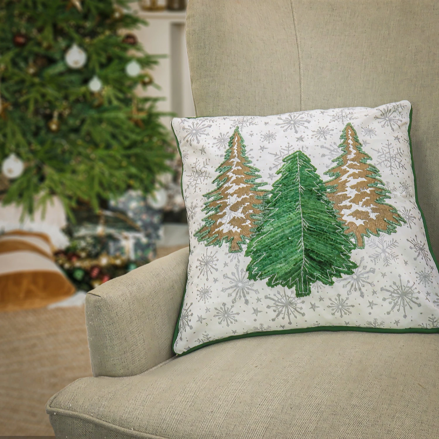 18 In. By 18 In. HGTV Home Collection Embroidered Forest Pillow 2 18 In. By 18 In. HGTV Home Collection Embroidered Forest Pillow - Image 2