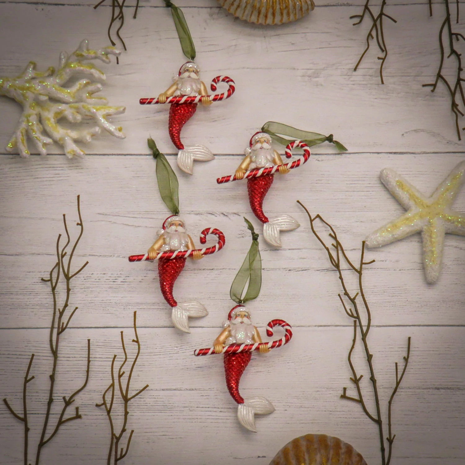 4-Piece HGTV Home Collection Santa Merman Ornaments 2 4-Piece HGTV Home Collection Santa Merman Ornaments - Image 2