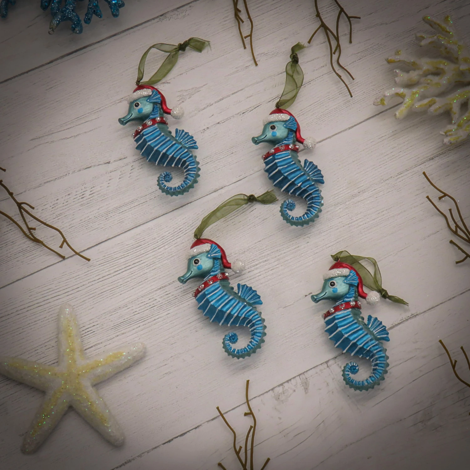 4-Piece HGTV Home Collection Teal Seahorse Ornaments 2 4-Piece HGTV Home Collection Teal Seahorse Ornaments - Image 2