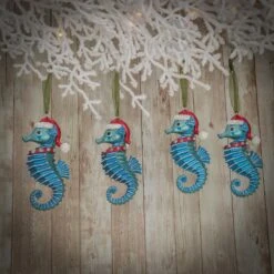 4-Piece HGTV Home Collection Teal Seahorse Ornaments 9 4-Piece HGTV Home Collection Teal Seahorse Ornaments -Christmas Trees Sales HGTAH63 AG2280A 4