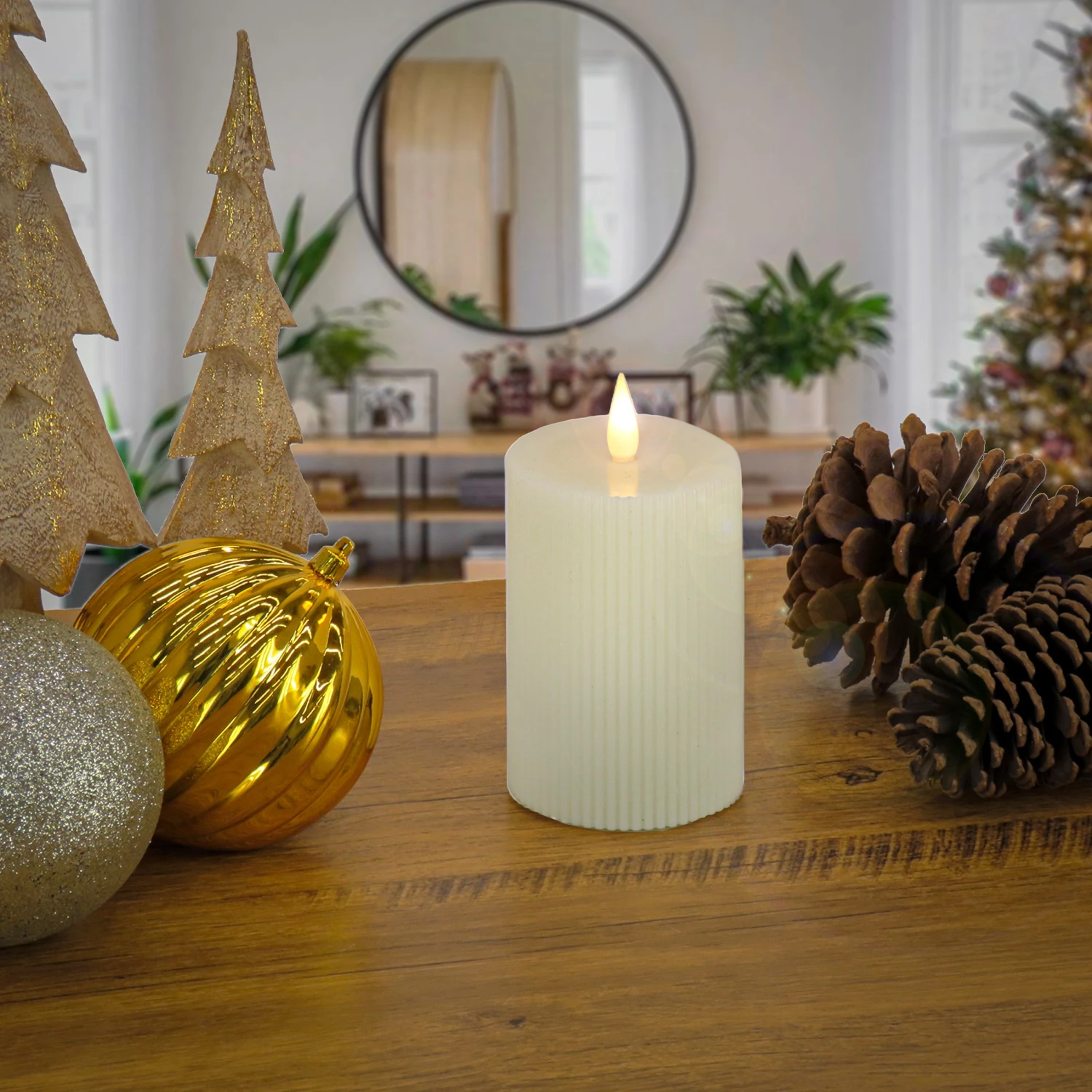 3 In. By 7 In. HGTV Home Collection Flameless Georgetown Pillar Candle, Ivory 2 3 In. By 7 In. HGTV Home Collection Flameless Georgetown Pillar Candle, Ivory - Image 2