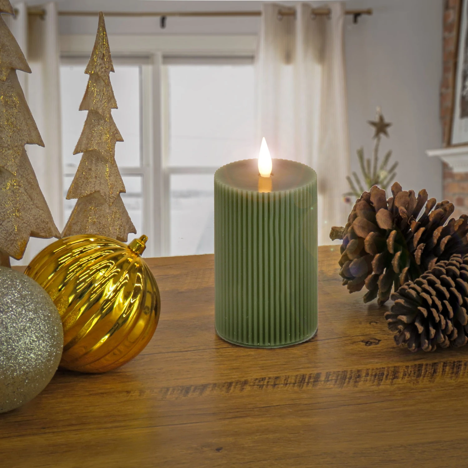 3 In. By 9 In. HGTV Home Collection Flameless Georgetown Pillar Candle, Dk Green 2 3 In. By 9 In. HGTV Home Collection Flameless Georgetown Pillar Candle, Dk Green - Image 2