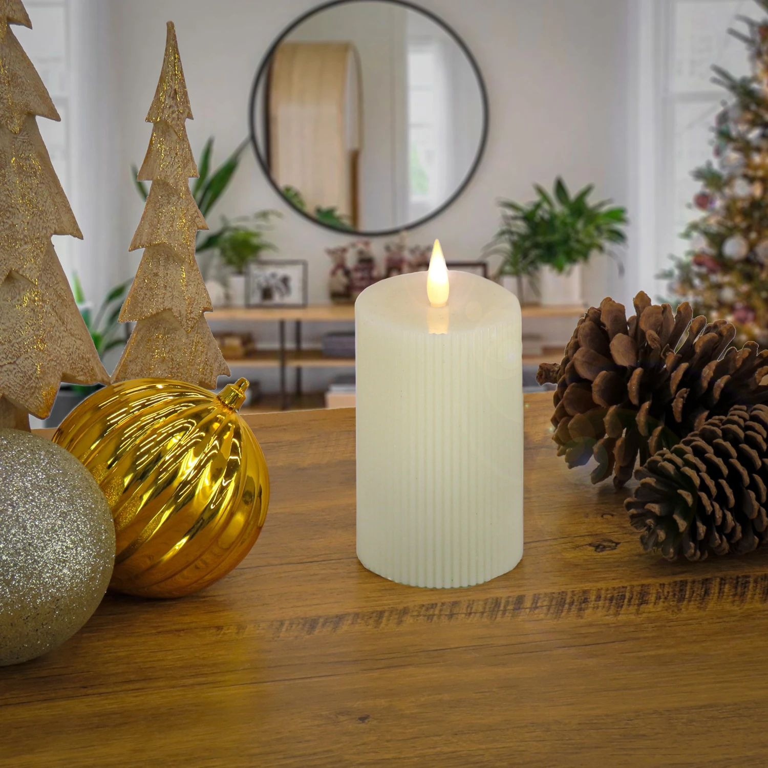 3 In. By 9 In. HGTV Home Collection Flameless Georgetown Pillar Candle, Ivory 2 3 In. By 9 In. HGTV Home Collection Flameless Georgetown Pillar Candle, Ivory - Image 2