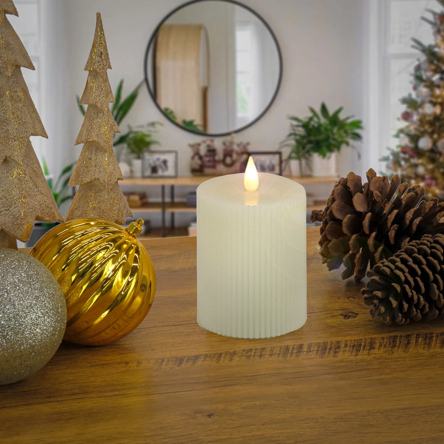 4 In. By 6 In. HGTV Home Collection Flameless Georgetown Pillar Candle, Ivory 2 4 In. By 6 In. HGTV Home Collection Flameless Georgetown Pillar Candle, Ivory - Image 2