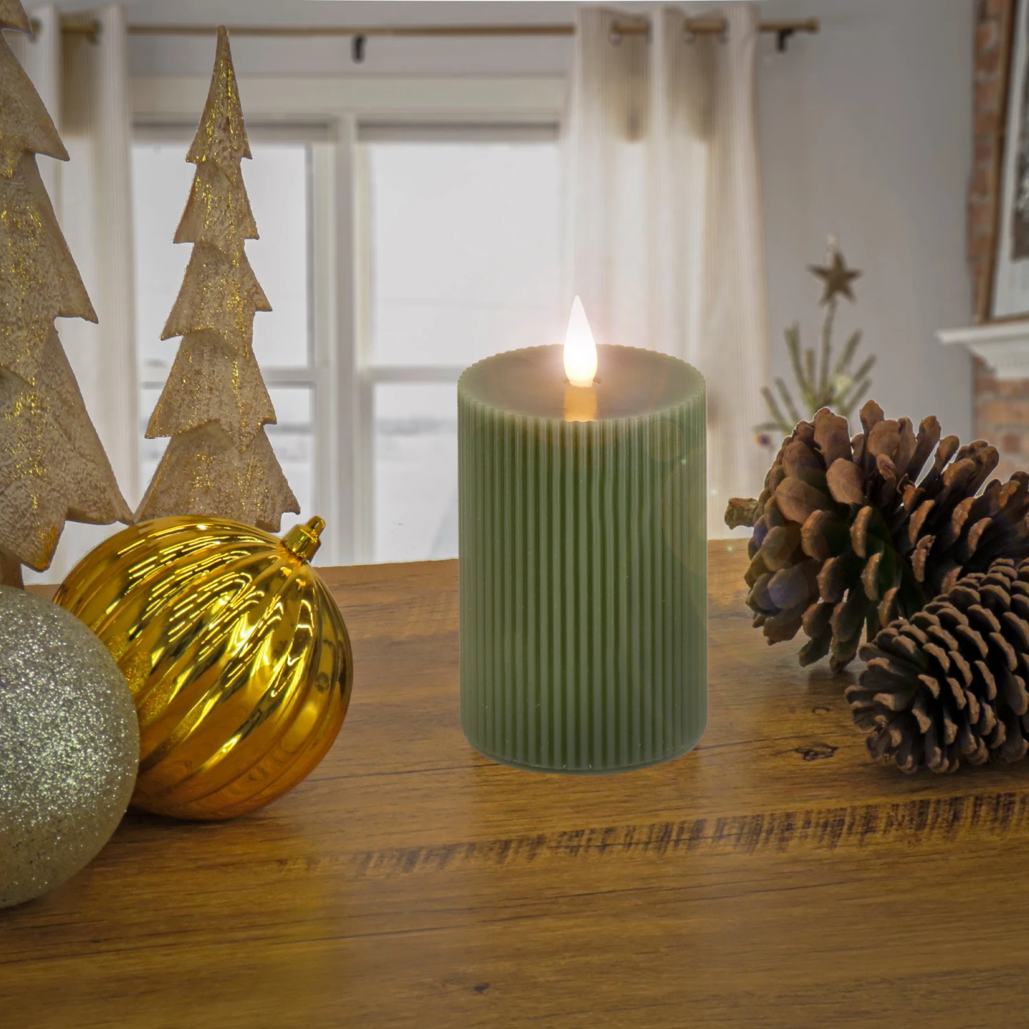 4 In. By 8 In. HGTV Home Collection Flameless Georgetown Pillar Candle, Dk Green 2 4 In. By 8 In. HGTV Home Collection Flameless Georgetown Pillar Candle, Dk Green - Image 2