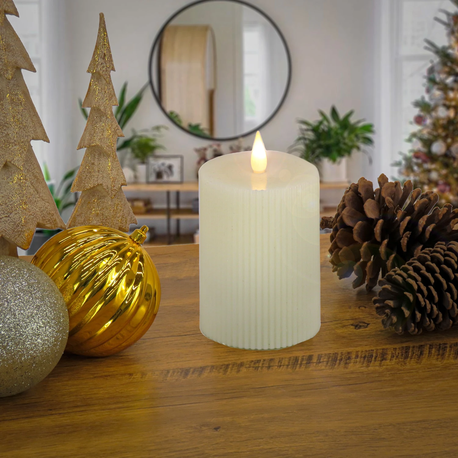 4 In. By 10 In. HGTV Home Collection Flameless Georgetown Pillar Candle, Ivory 2 4 In. By 10 In. HGTV Home Collection Flameless Georgetown Pillar Candle, Ivory - Image 2