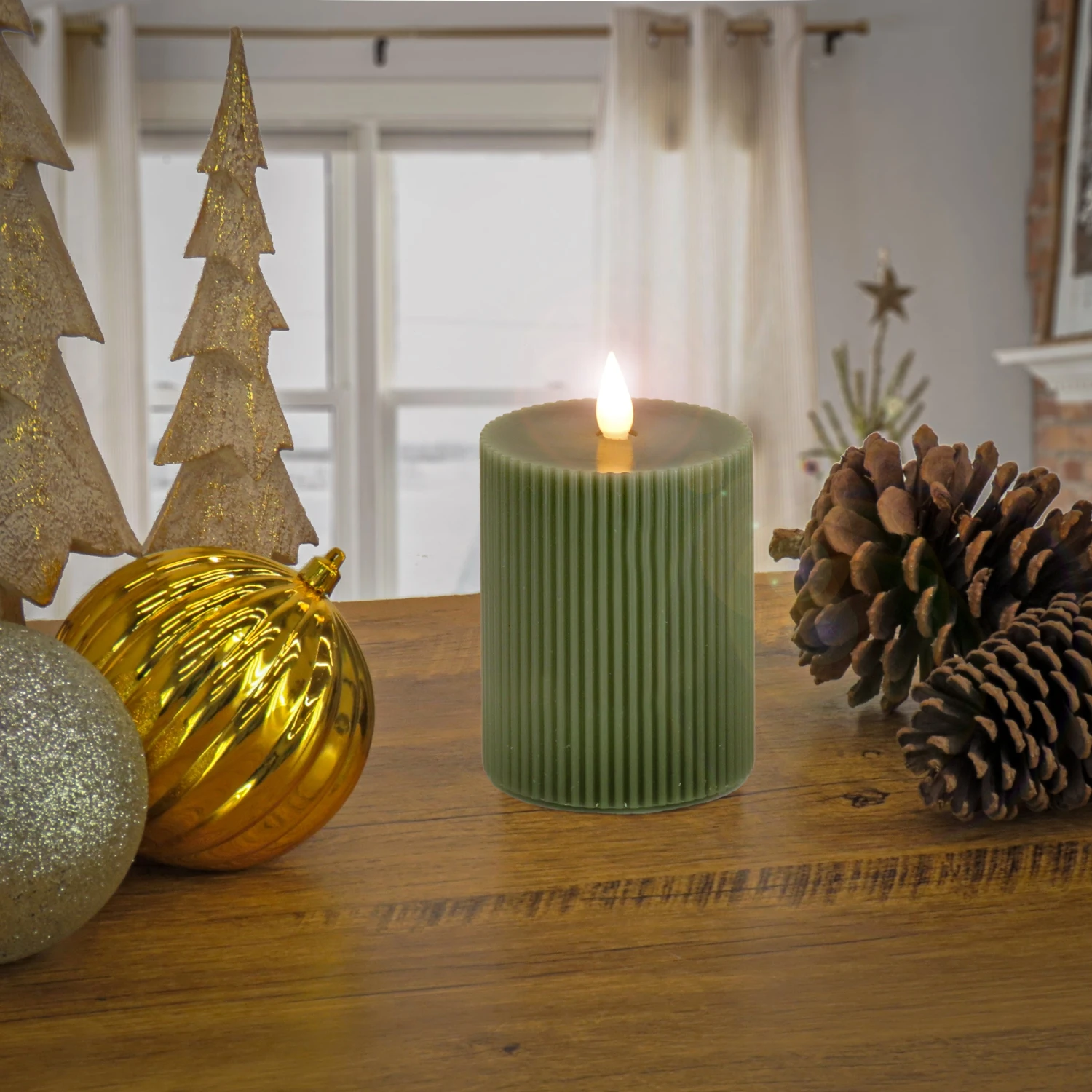 5 In. By 7 In. HGTV Home Collection Flameless Georgetown Pillar Candle, Dk Green 2 5 In. By 7 In. HGTV Home Collection Flameless Georgetown Pillar Candle, Dk Green - Image 2