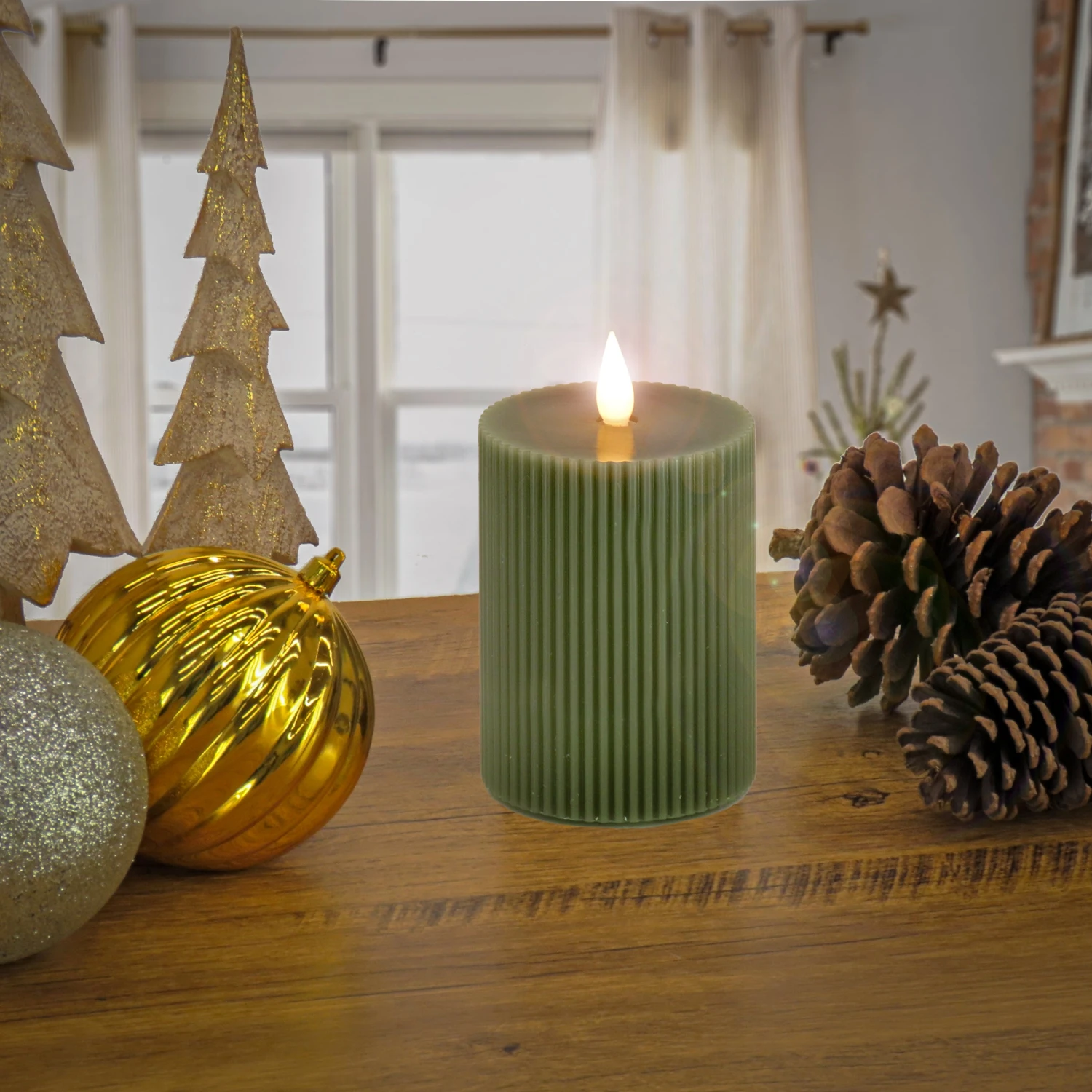 5 In. By 9in. HGTV Home Collection Flameless Georgetown Pillar Candle, Dk Green 2 5 In. By 9in. HGTV Home Collection Flameless Georgetown Pillar Candle, Dk Green - Image 2