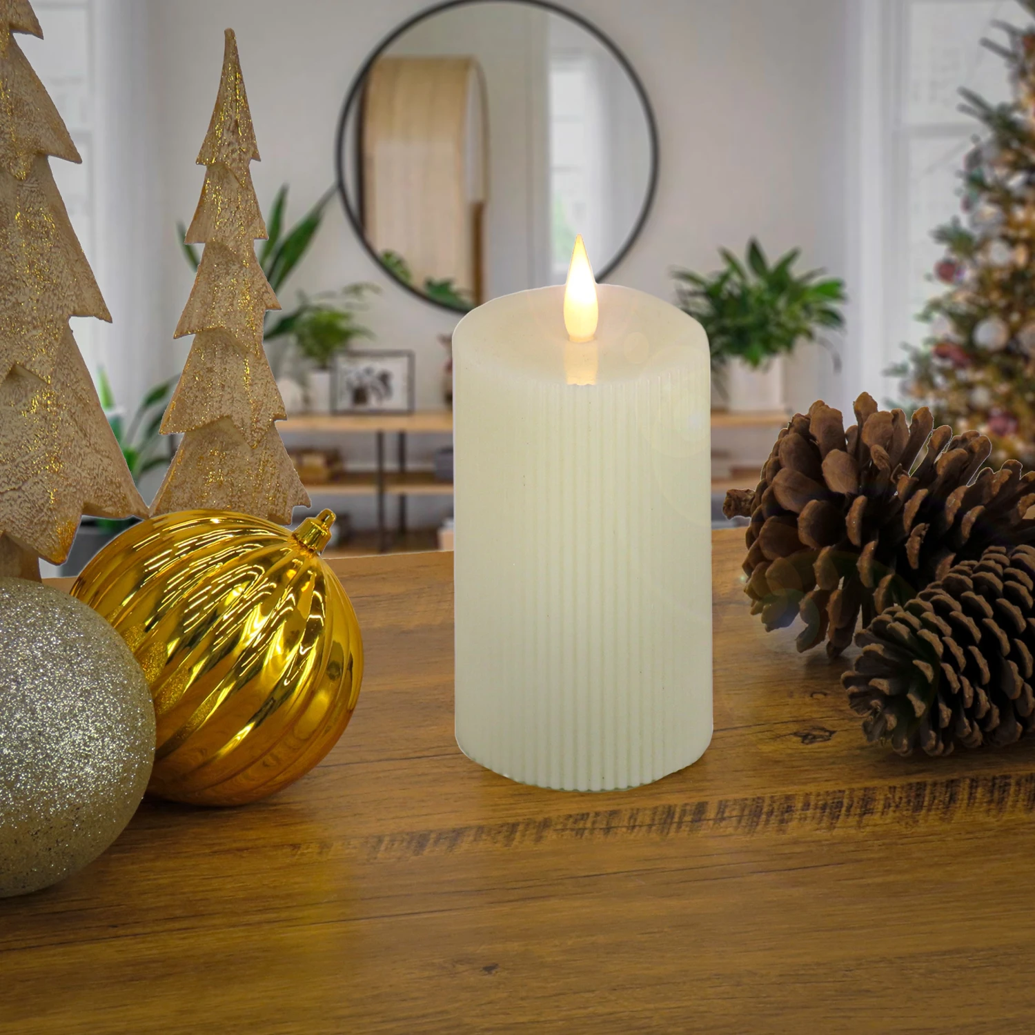5 In. By 9in. HGTV Home Collection Flameless Georgetown Pillar Candle, Ivory 2 5 In. By 9in. HGTV Home Collection Flameless Georgetown Pillar Candle, Ivory - Image 2