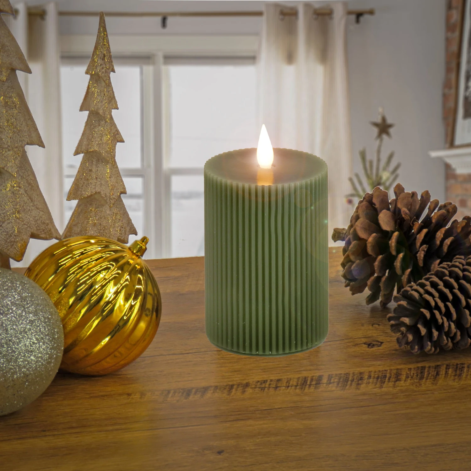 5 In. By 11 In. HGTV Home Collection Flameless Georgetown Pillar Candle, Dk Green 2 5 In. By 11 In. HGTV Home Collection Flameless Georgetown Pillar Candle, Dk Green - Image 2