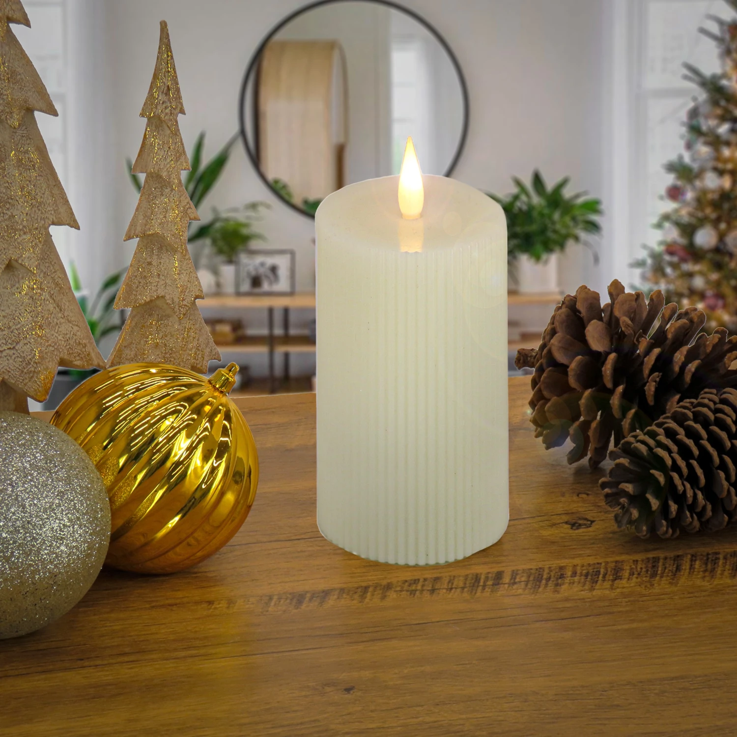 5 In. By 11 In. HGTV Home Collection Flameless Georgetown Pillar Candle, Ivory 2 5 In. By 11 In. HGTV Home Collection Flameless Georgetown Pillar Candle, Ivory - Image 2