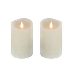 2 In. By 5 In. HGTV Home Collection Flameless Heritage Pillar Candle Pair, Ivory