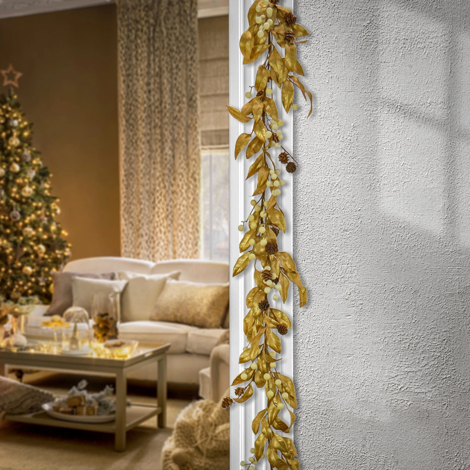9 Ft. HGTV Home Collection Metallic Gold Laurel Garland 2 9 Ft. HGTV Home Collection Metallic Gold Laurel Garland - Image 2