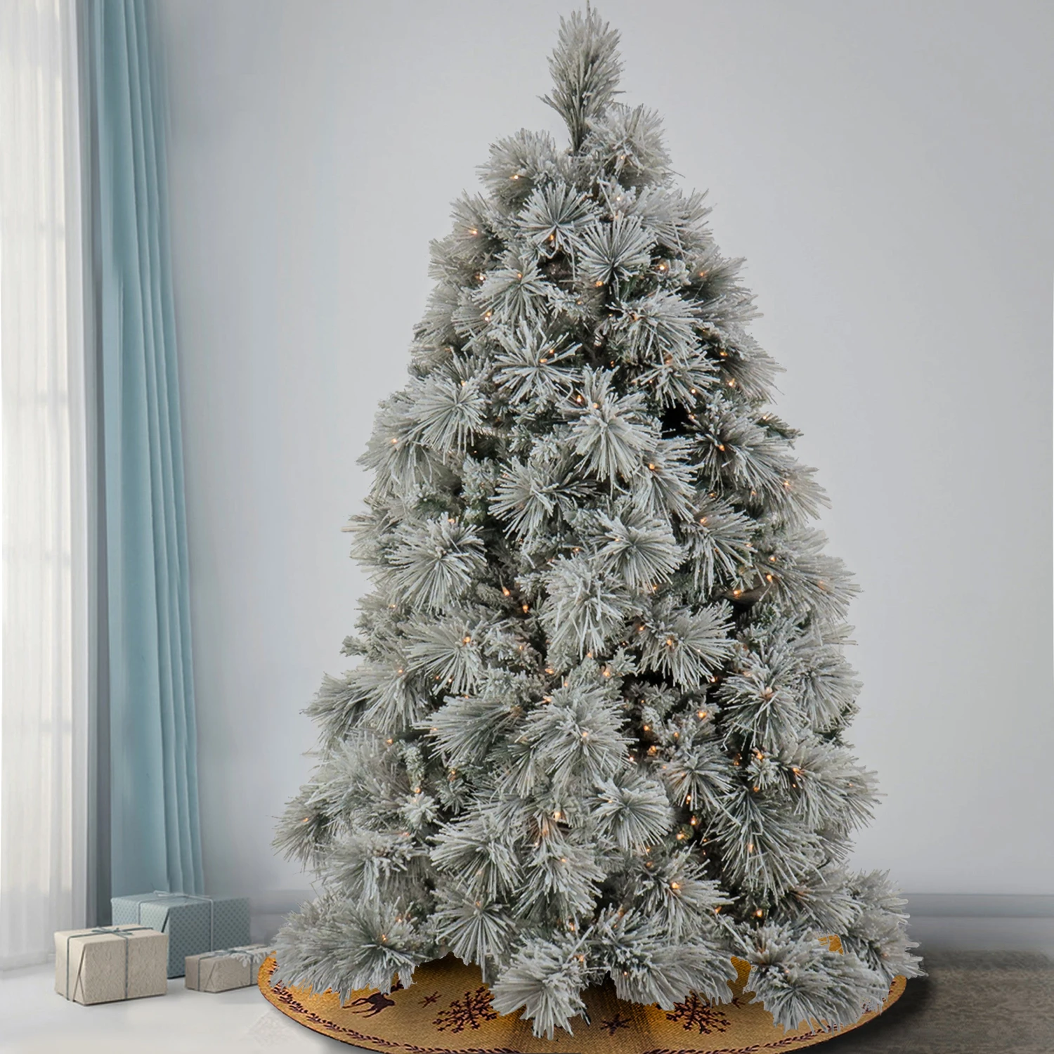 7.5 Ft. Pre-Lit Flocked Bavarian Pine Tree 2 7.5 Ft. Pre-Lit Flocked Bavarian Pine Tree - Image 2