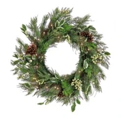 28 In. Pre-Lit HGTV Home Collection Holly And Berry Wreath