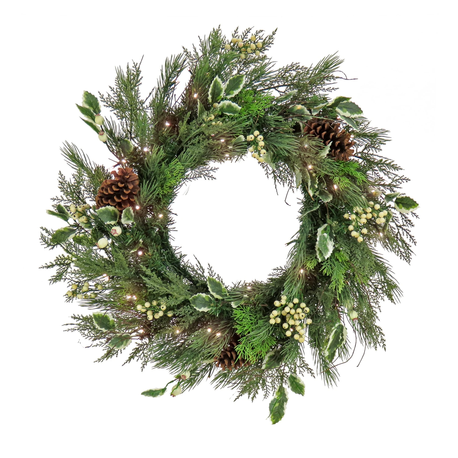28 In. Pre-Lit HGTV Home Collection Holly And Berry Wreath 1 28 In. Pre-Lit HGTV Home Collection Holly And Berry Wreath