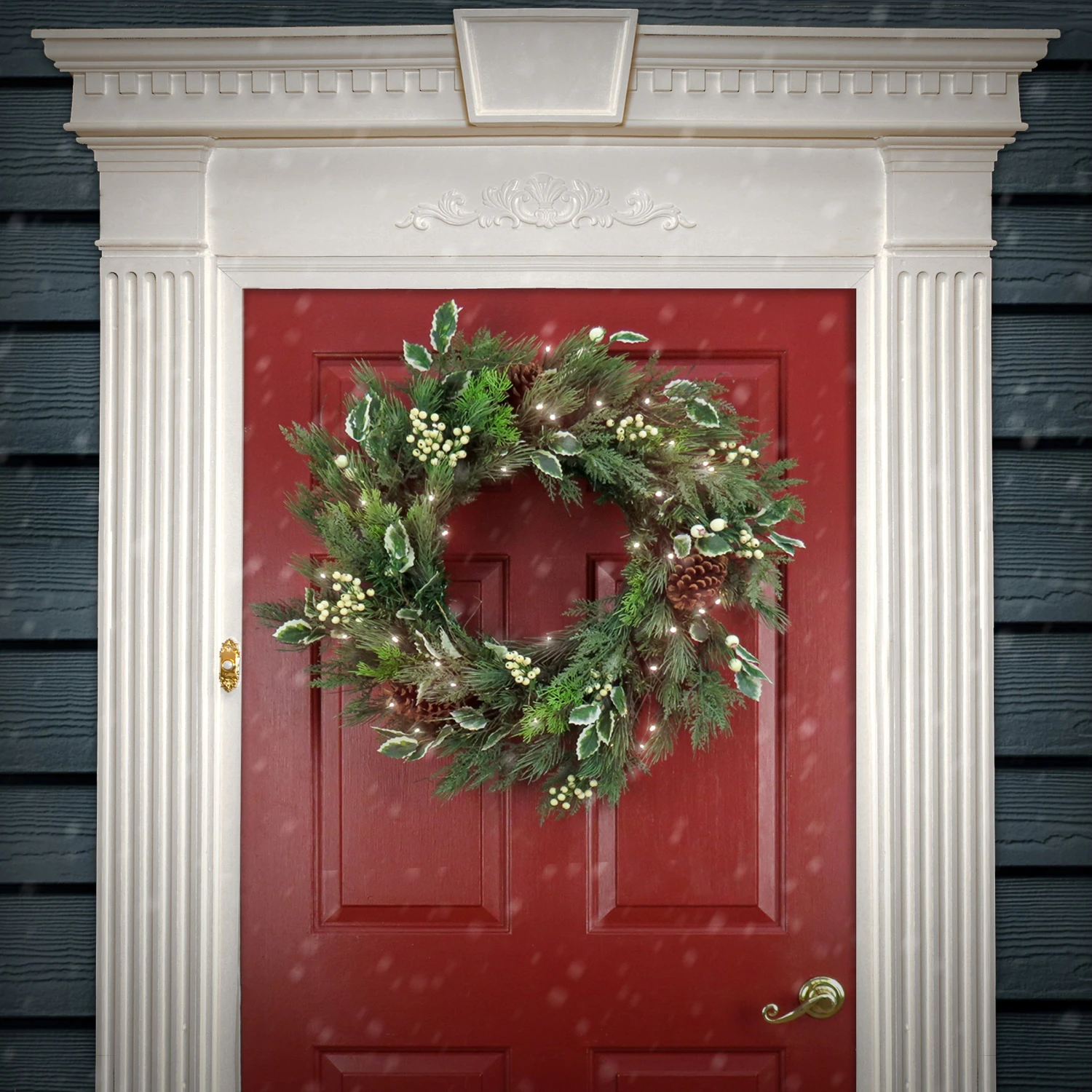 28 In. Pre-Lit HGTV Home Collection Holly And Berry Wreath 2 28 In. Pre-Lit HGTV Home Collection Holly And Berry Wreath - Image 2