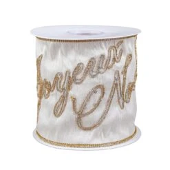 4 In. HGTV Home Collection Dupioni Embroidered Joyuex Noel Ribbon