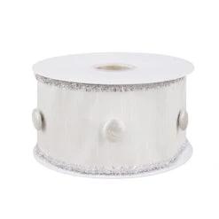 3 In. HGTV Home Collection Dupioni Button Ribbon, White