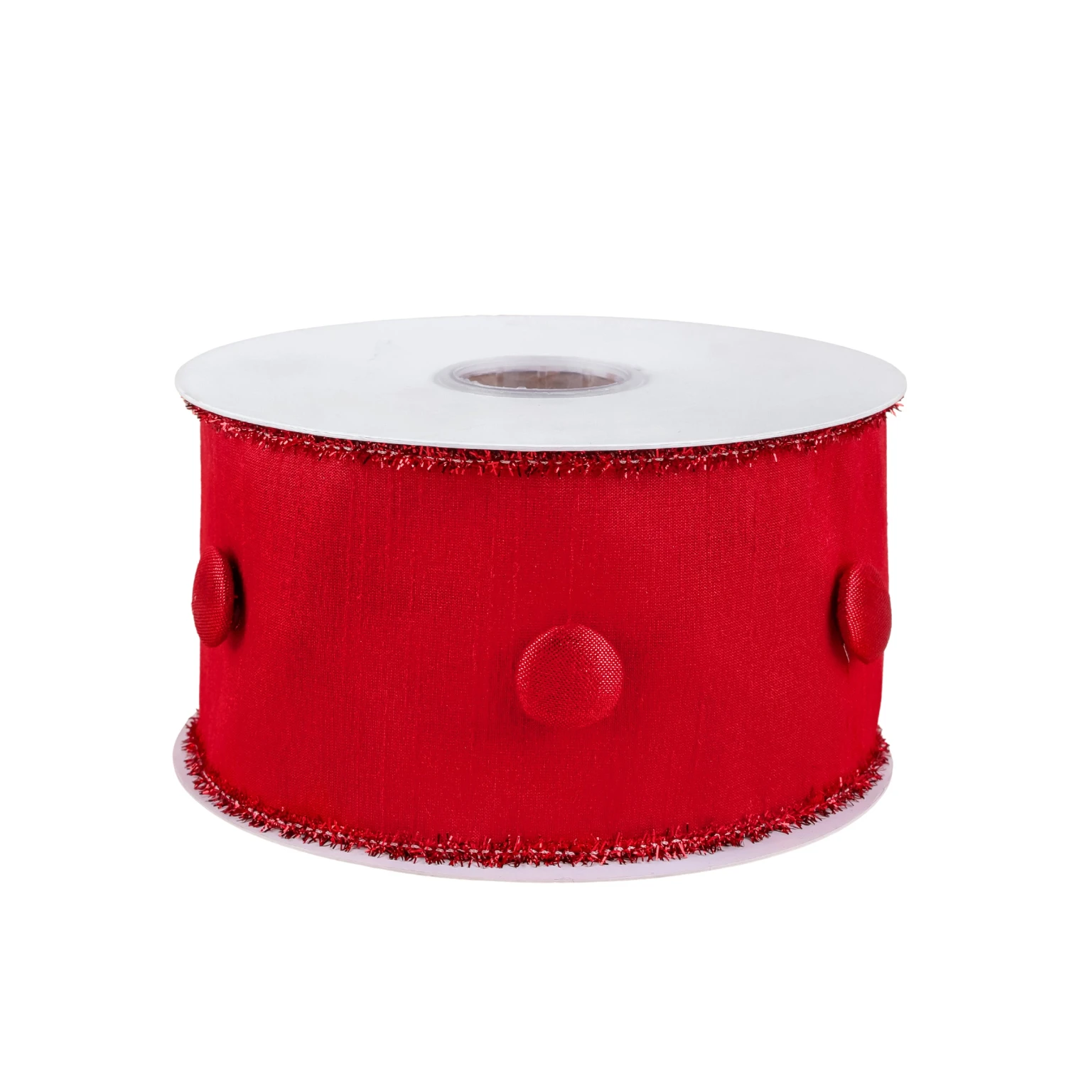 3 In. HGTV Home Collection Dupioni Button Ribbon, Red 1 3 In. HGTV Home Collection Dupioni Button Ribbon, Red