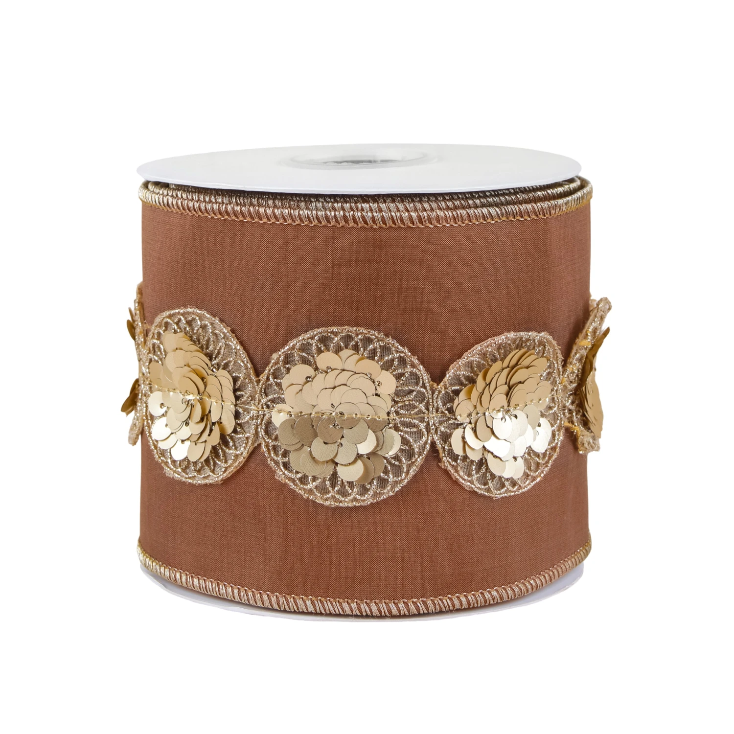 4 In. HGTV Home Collection Sequin Beaded Taffeta Ribbon, Brown 1 4 In. HGTV Home Collection Sequin Beaded Taffeta Ribbon, Brown