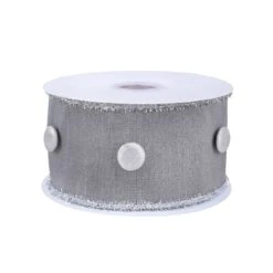 3 In. HGTV Home Collection Dupioni Button Ribbon, Silver
