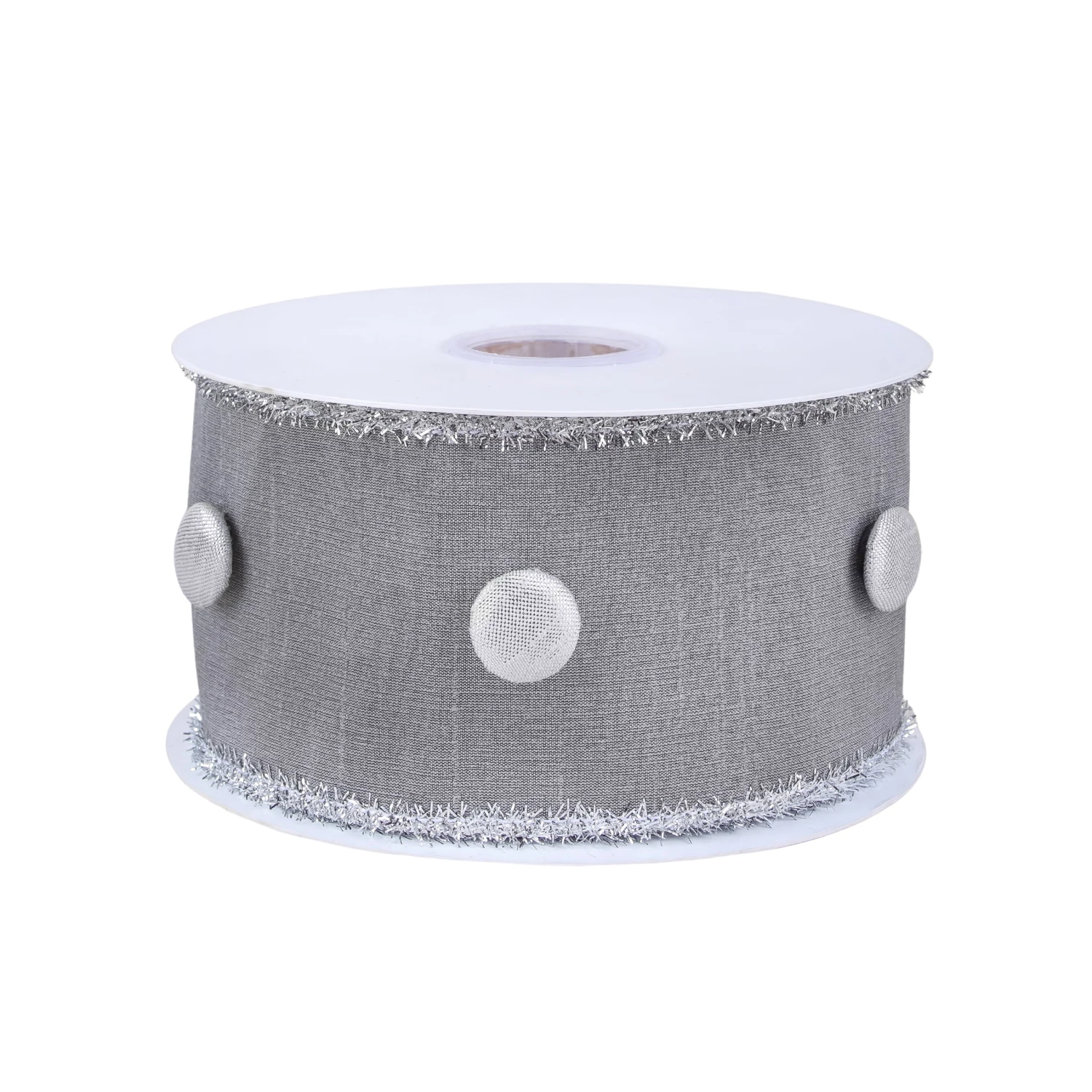 3 In. HGTV Home Collection Dupioni Button Ribbon, Silver 1 3 In. HGTV Home Collection Dupioni Button Ribbon, Silver