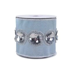 4 In. HGTV Home Collection Sequin Beaded Taffeta Ribbon, Blue