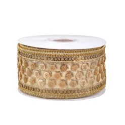 2.5 In. HGTV Home Collection Dupioni Gold Beaded Ribbon