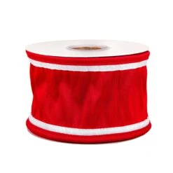 3 In. HGTV Home Collection Dupioni Double-Sided Ribbon, Red & White