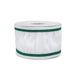 3 In. HGTV Home Collection Dupioni Double-Sided Ribbon, White & Green