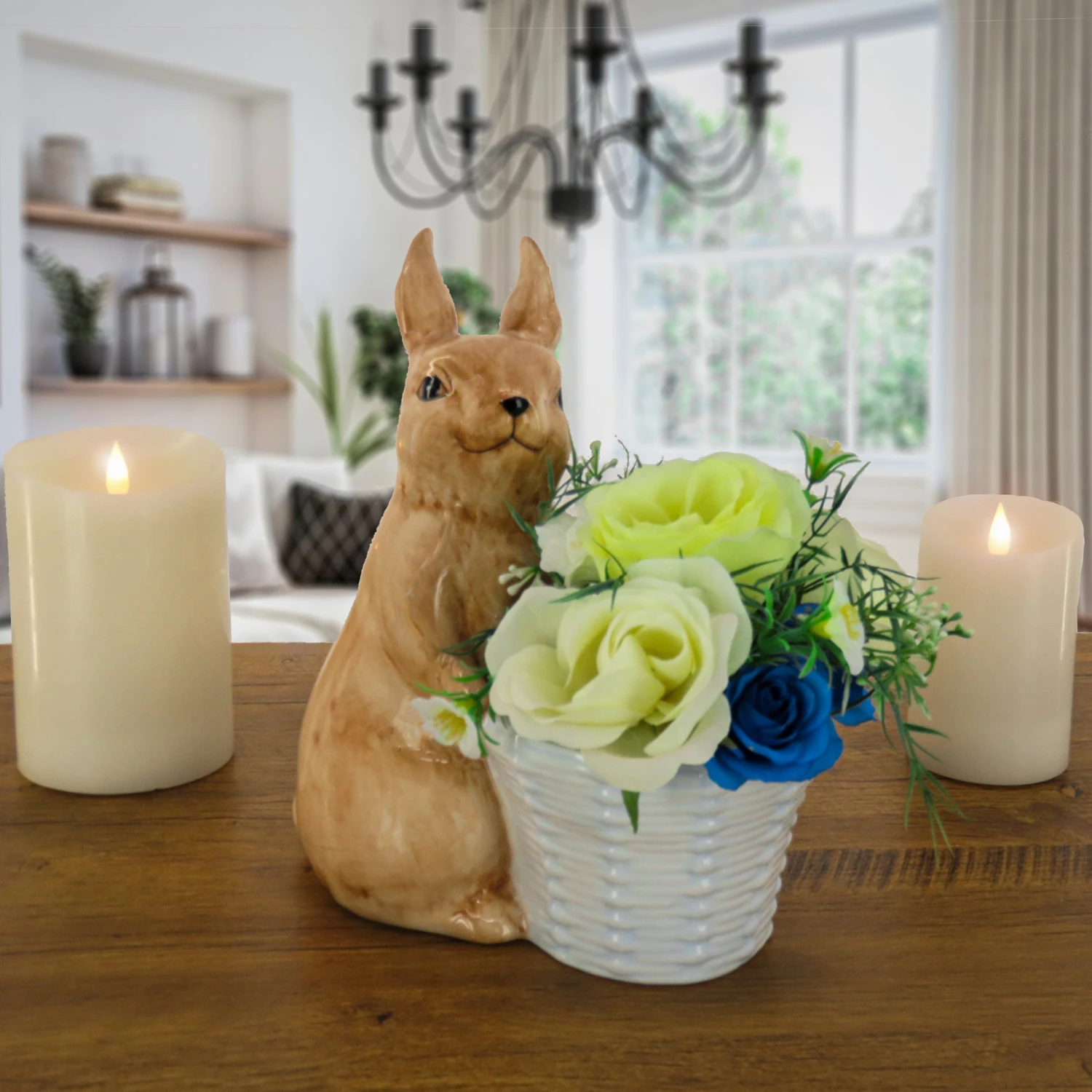 11 In. Ceramic Bunny With Basket Table Decoration 2 11 In. Ceramic Bunny With Basket Table Decoration - Image 2