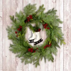 22 In. Winter Skates Wreath 11 22 In. Winter Skates Wreath -Christmas Trees Sales HH75 CZ290699 22W 2