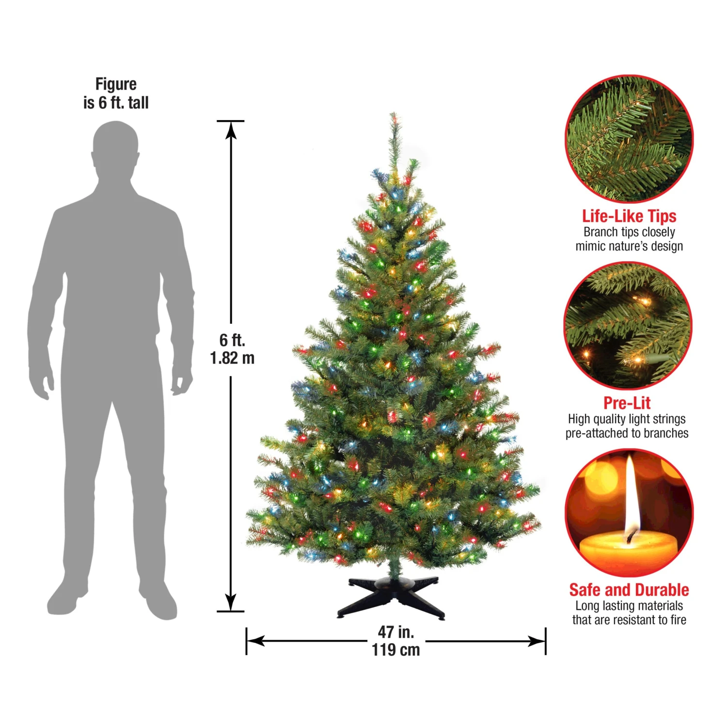 6 Ft. Pre-Lit Kincaid Spruce Tree With Multicolor Lights 5 6 Ft. Pre-Lit Kincaid Spruce Tree With Multicolor Lights - Image 5