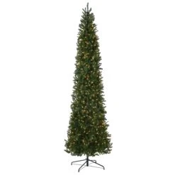 10 Ft.Pre-Lit Kingswood Fir Pencil Slim Tree With Clear Lights