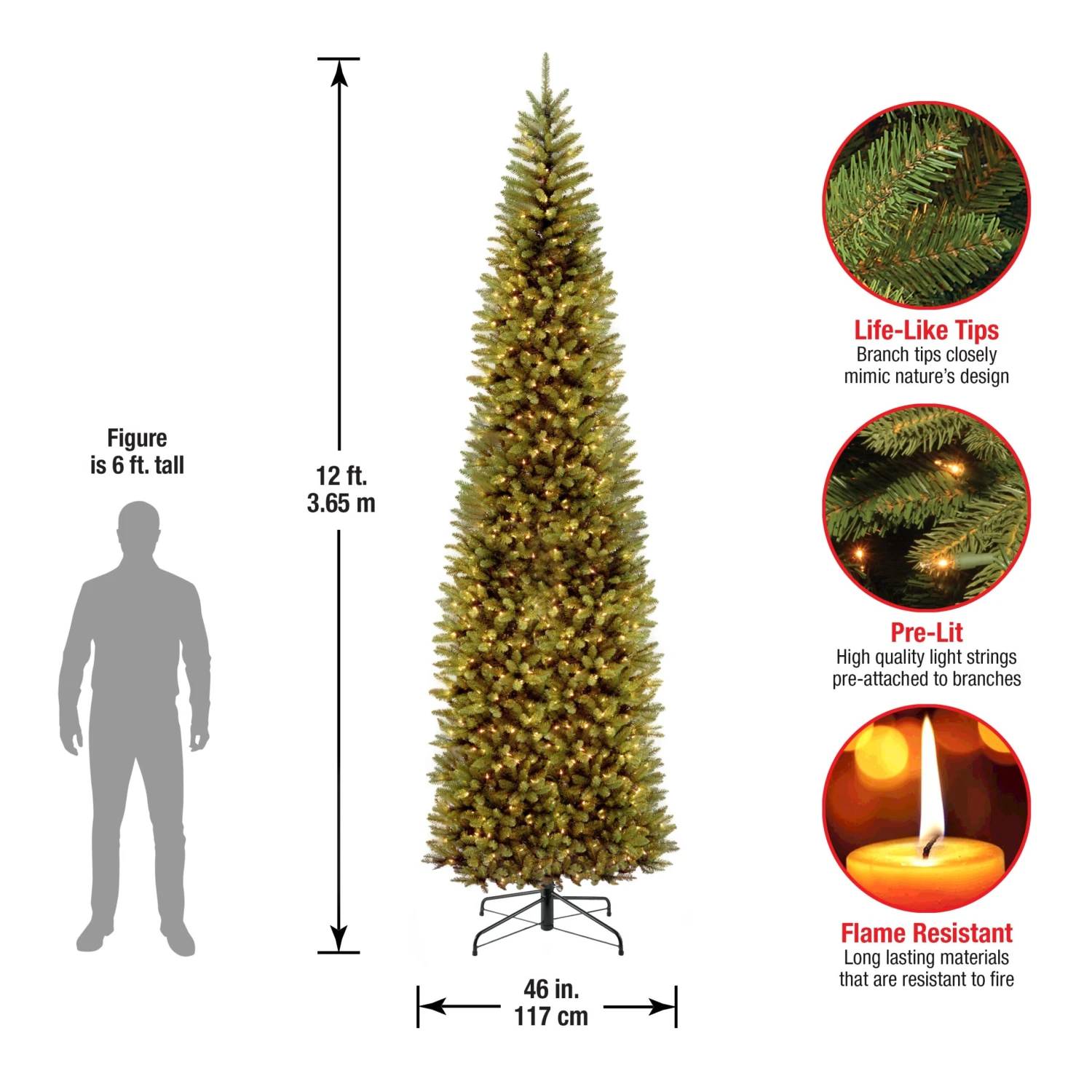 12 Ft. Pre-Lit Kingswood Fir Pencil Slim Tree With Clear Lights 9 12 Ft. Pre-Lit Kingswood Fir Pencil Slim Tree With Clear Lights - Image 9