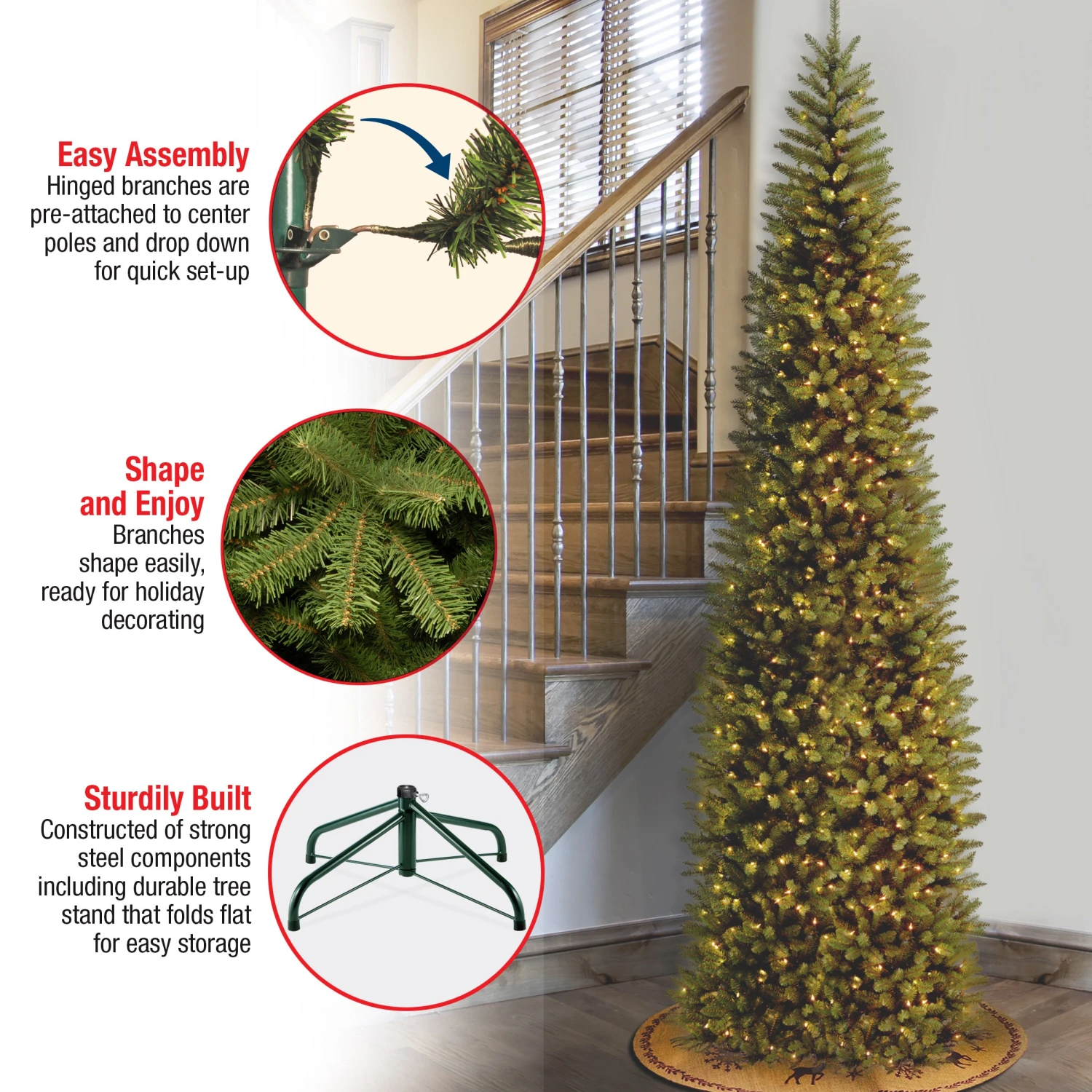 12 Ft. Pre-Lit Kingswood Fir Pencil Slim Tree With Clear Lights 10 12 Ft. Pre-Lit Kingswood Fir Pencil Slim Tree With Clear Lights - Image 10