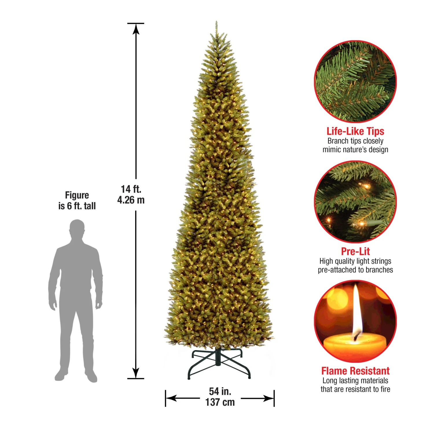 14 Ft. Pre-Lit Kingswood Fir Pencil Tree With Clear Lights 13 14 Ft. Pre-Lit Kingswood Fir Pencil Tree With Clear Lights - Image 13