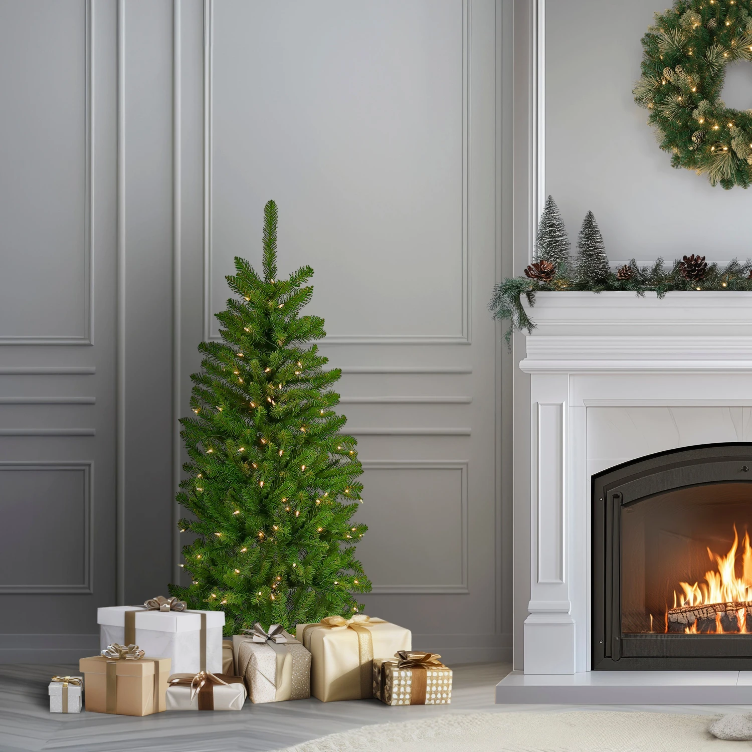 4.5 Ft. Pre-Lit Kingswood Fir Pencil Tree With Clear Lights 2 4.5 Ft. Pre-Lit Kingswood Fir Pencil Tree With Clear Lights - Image 2