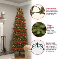 7.5 Ft. Pre-Lit Kingswood Fir Pencil Tree With Clear Lights -Christmas Trees Sales KW7 300 75 Features